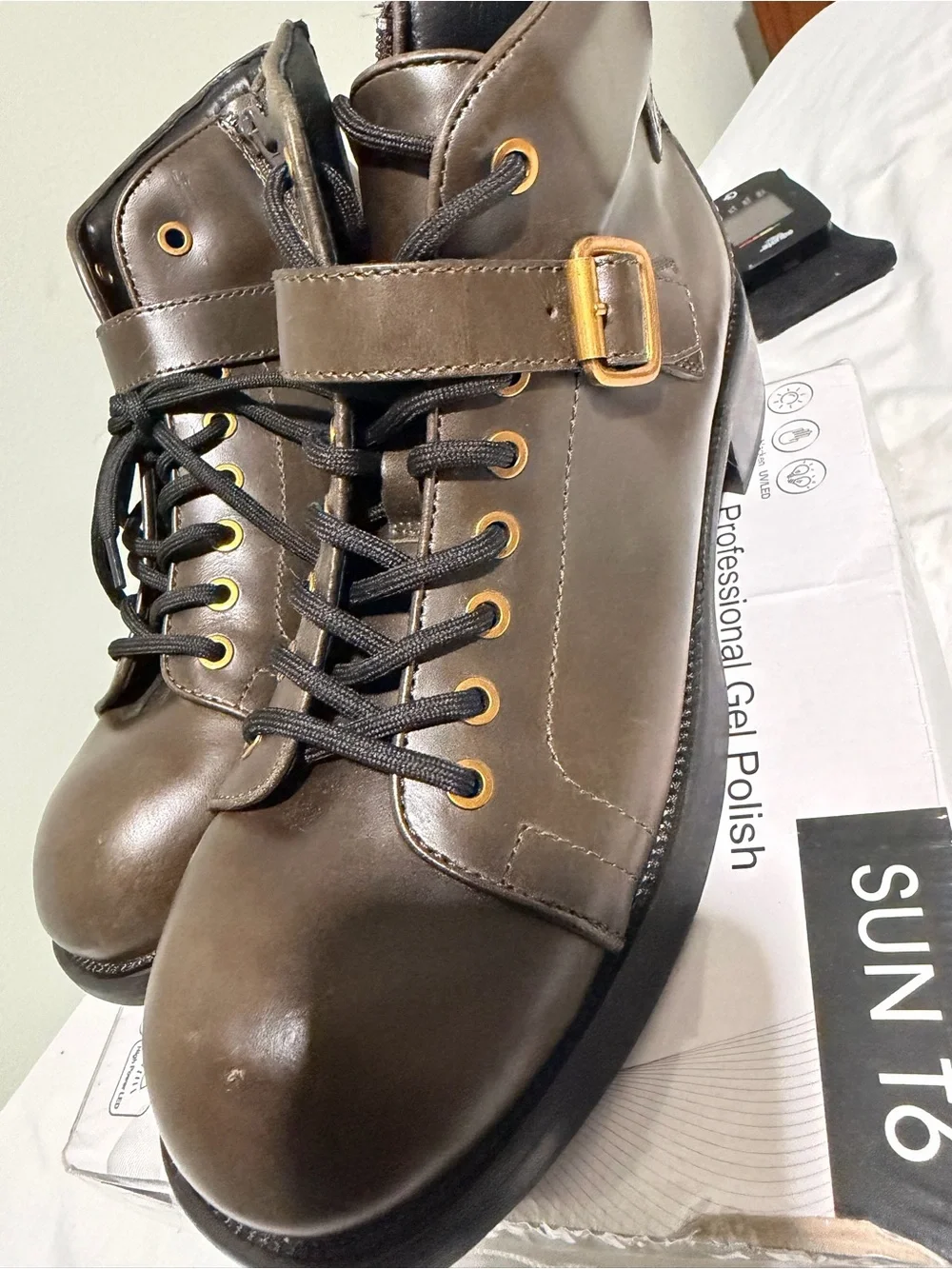 Jeffrey Campbell Announce Womens  Zip Lace Up Ankle Bootie, Size 10 olive